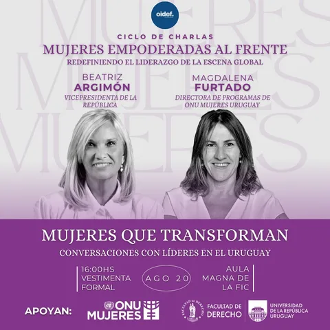 Afiche de la convocatoria: «Mujeres que transforman»: conversaciones con líderes en el Uruguay